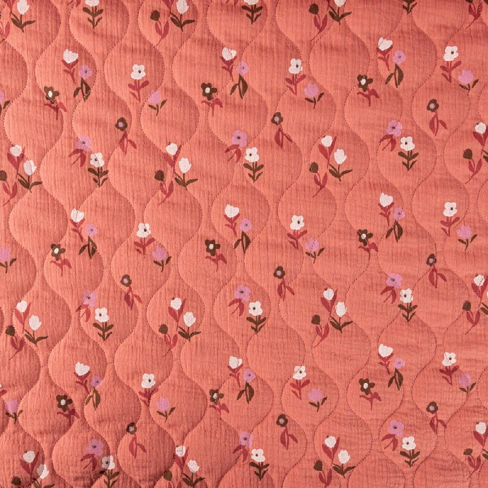 Schöner Leben Steppstoff aus Musselin Stoff WAVE Doubleface Blumen-Print rosenrot mintgrün 1,28m Breite Letzter Tag
