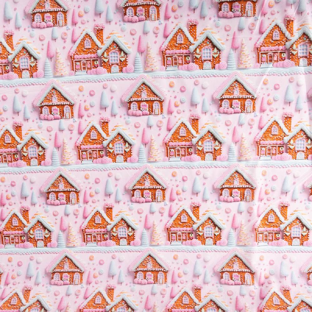 Schöner Leben Baumwollstoff Popeline Digitaldruck Weihnachtsstoff Gretel Lebkuchenhaus rosa 1,47m Breite Nur für heute