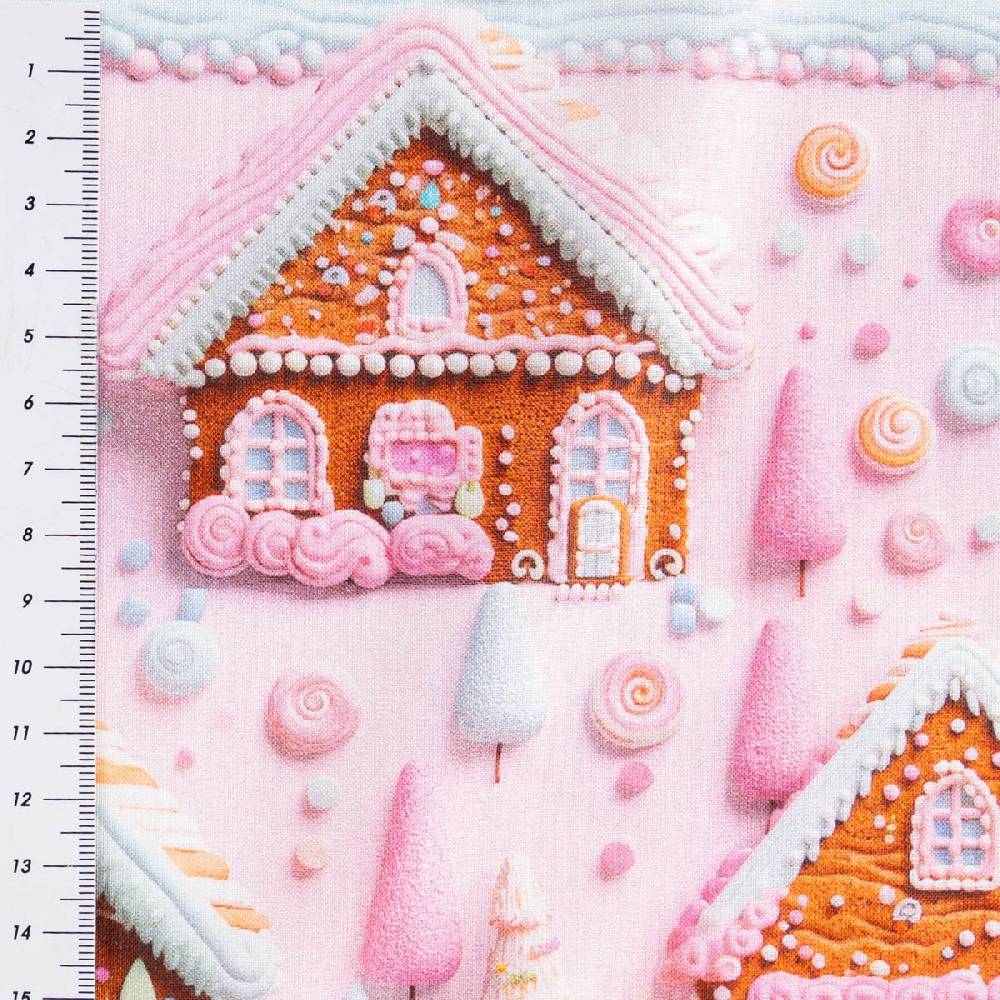 Schöner Leben Baumwollstoff Popeline Digitaldruck Weihnachtsstoff Gretel Lebkuchenhaus rosa 1,47m Breite Nur für heute