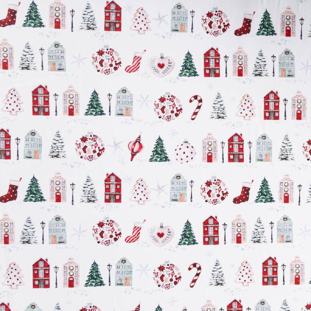 Schöner Leben Baumwollstoff Popeline Digitaldruck Anvers Weihnachtshäuser weiß rot 1,47m Breite Discount Store für neue Produkte