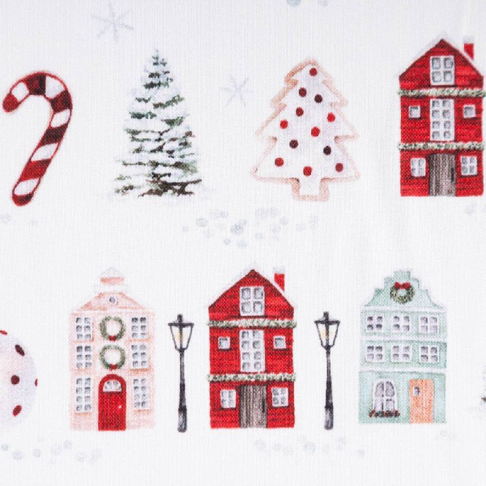 Schöner Leben Baumwollstoff Popeline Digitaldruck Anvers Weihnachtshäuser weiß rot 1,47m Breite Discount Store für neue Produkte