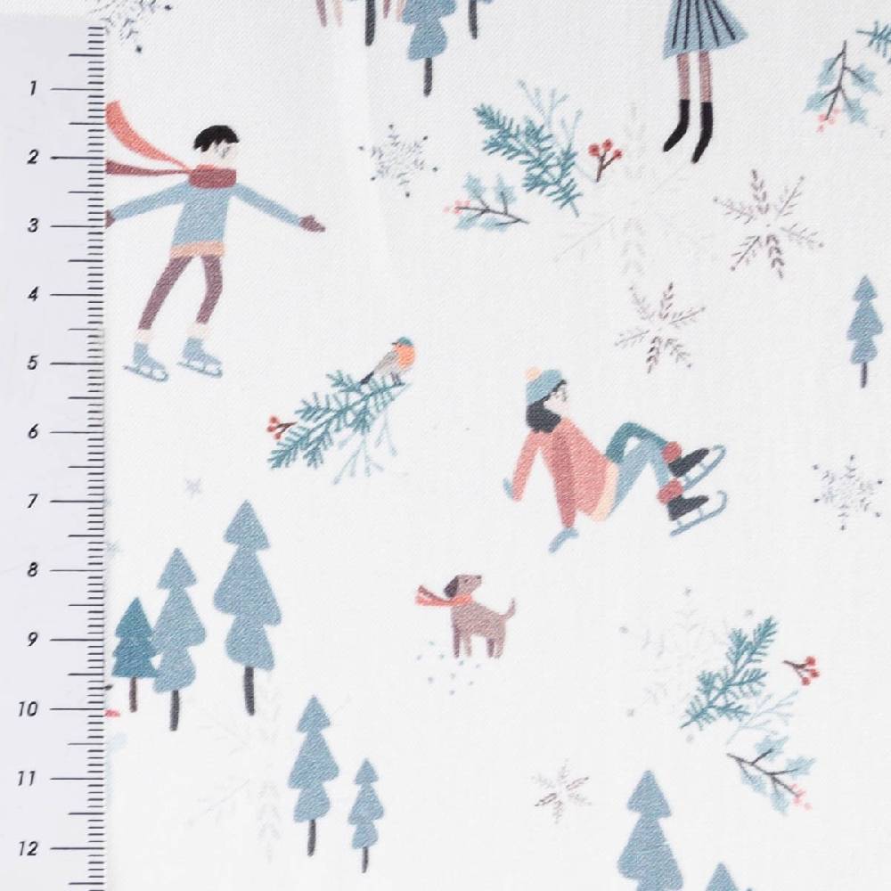Schöner Leben Baumwollstoff Popeline Digitaldruck Snowtime weiß 1,47m Breite Super Rabatt