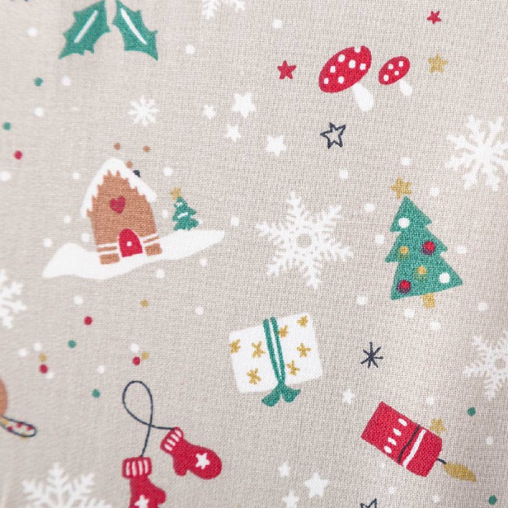 Schöner Leben Baumwollstoff Weihnachtsstoff Laponie mit Weihnachtsmotiven beige rot grün 1,47m Breite Kostenloser Versand international
