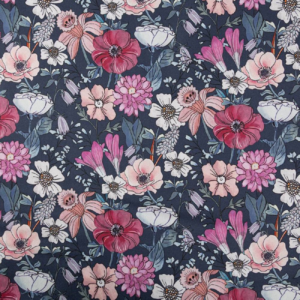 Schöner Leben Softshell Stoff mit Fleece-Rückseite Digital Flowers navy rosa 148cm Breite Im Verkauf