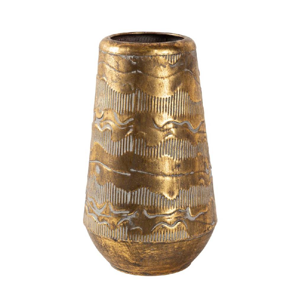 Schöner Leben Vase aus Metall Reliefstruktur Gold von Countryfield 18,5x18,5x32,5cm Fabrikpreis