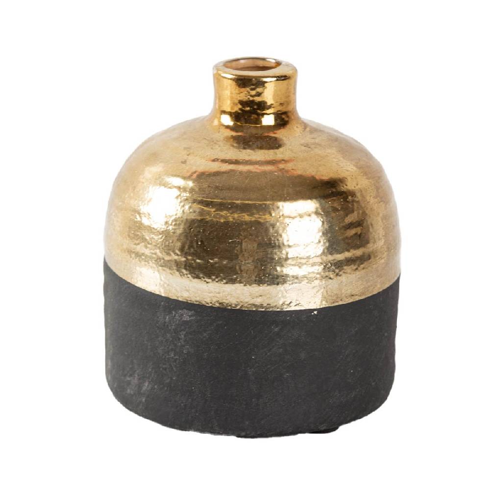 Schöner Leben Dekovase Terri aus Keramik in Schwarz und Gold von Countryfield 15x15x17cm Rabatt