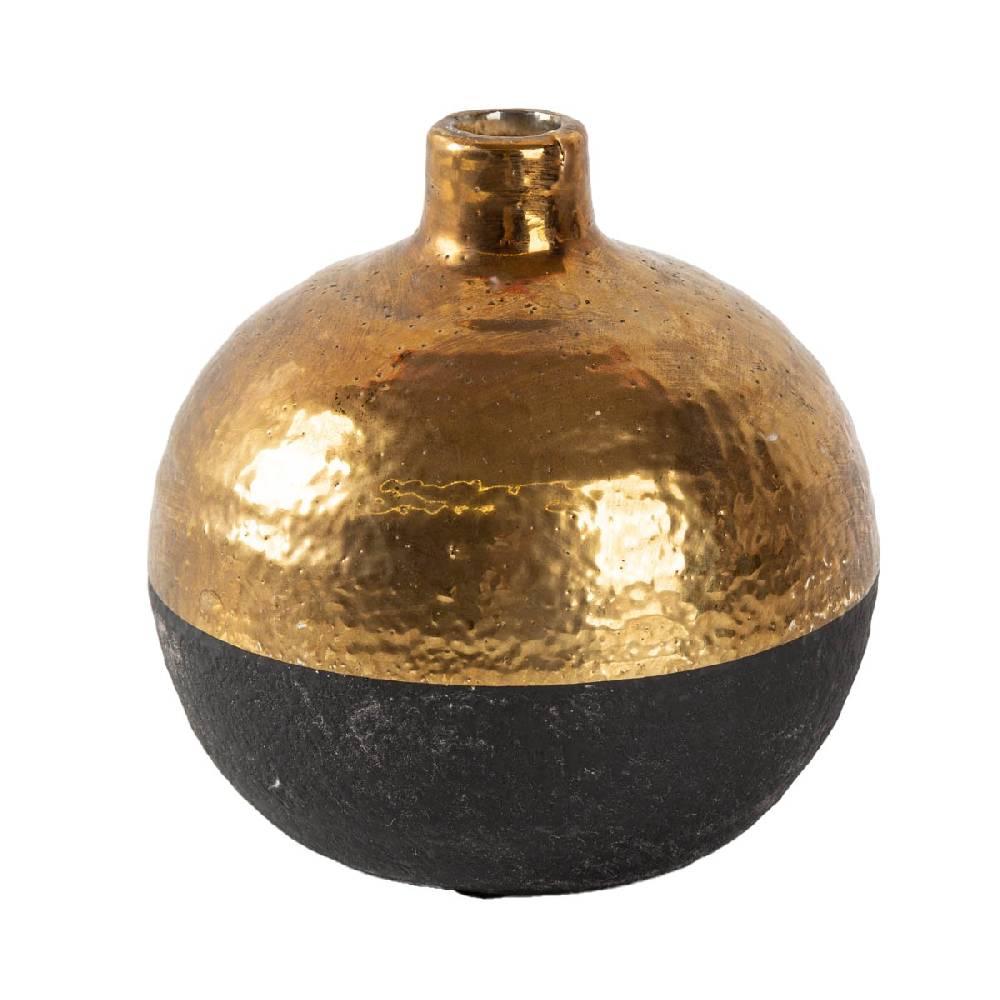 Schöner Leben Dekovase Terri aus Keramik rund in Schwarz und Gold von Countryfield 16,5x16,5x17cm Günstig kaufen