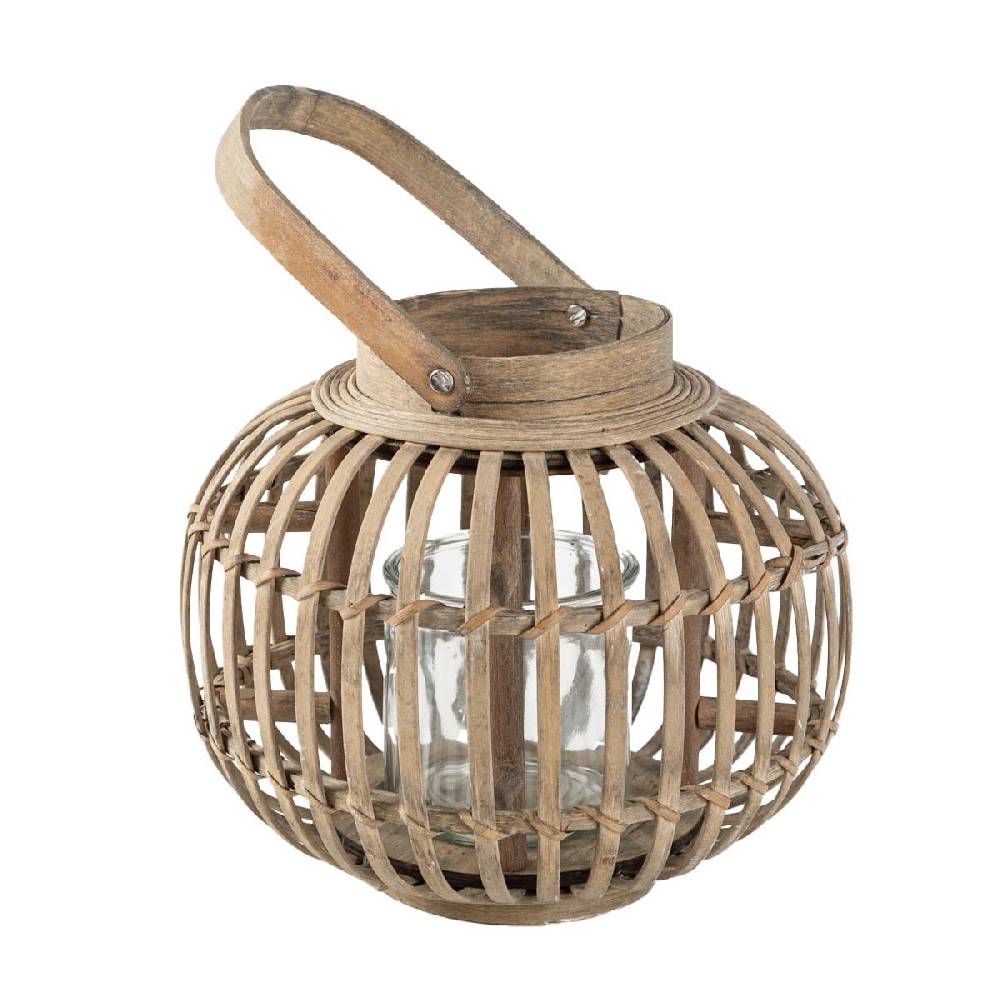 Schöner Leben Laterne aus Bambus mit Henkel und Glaseinsatz 26x26x22cm natur-grau von Countryfield Flash Sale