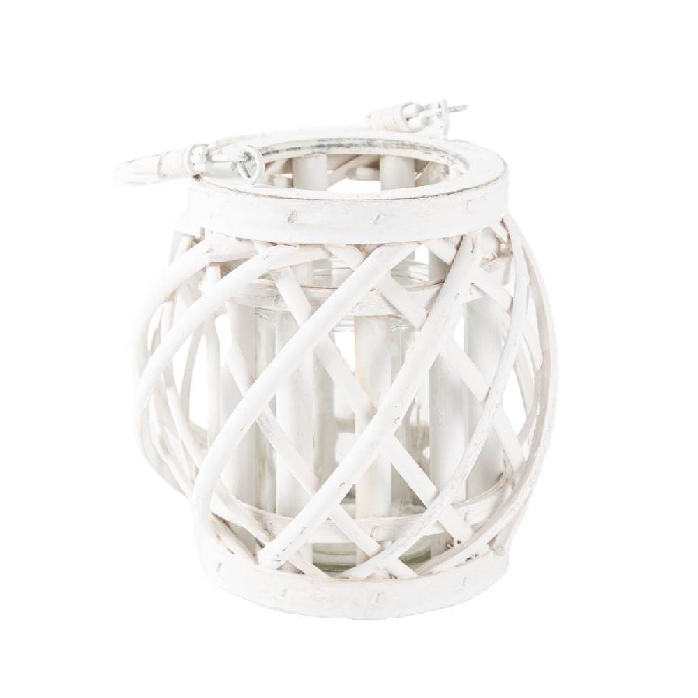 Schöner Leben Windlicht aus Holzgeflecht mit Henkel und Glaseinsatz weiß 16x16cm von Countryfield Begrenztes Angebot