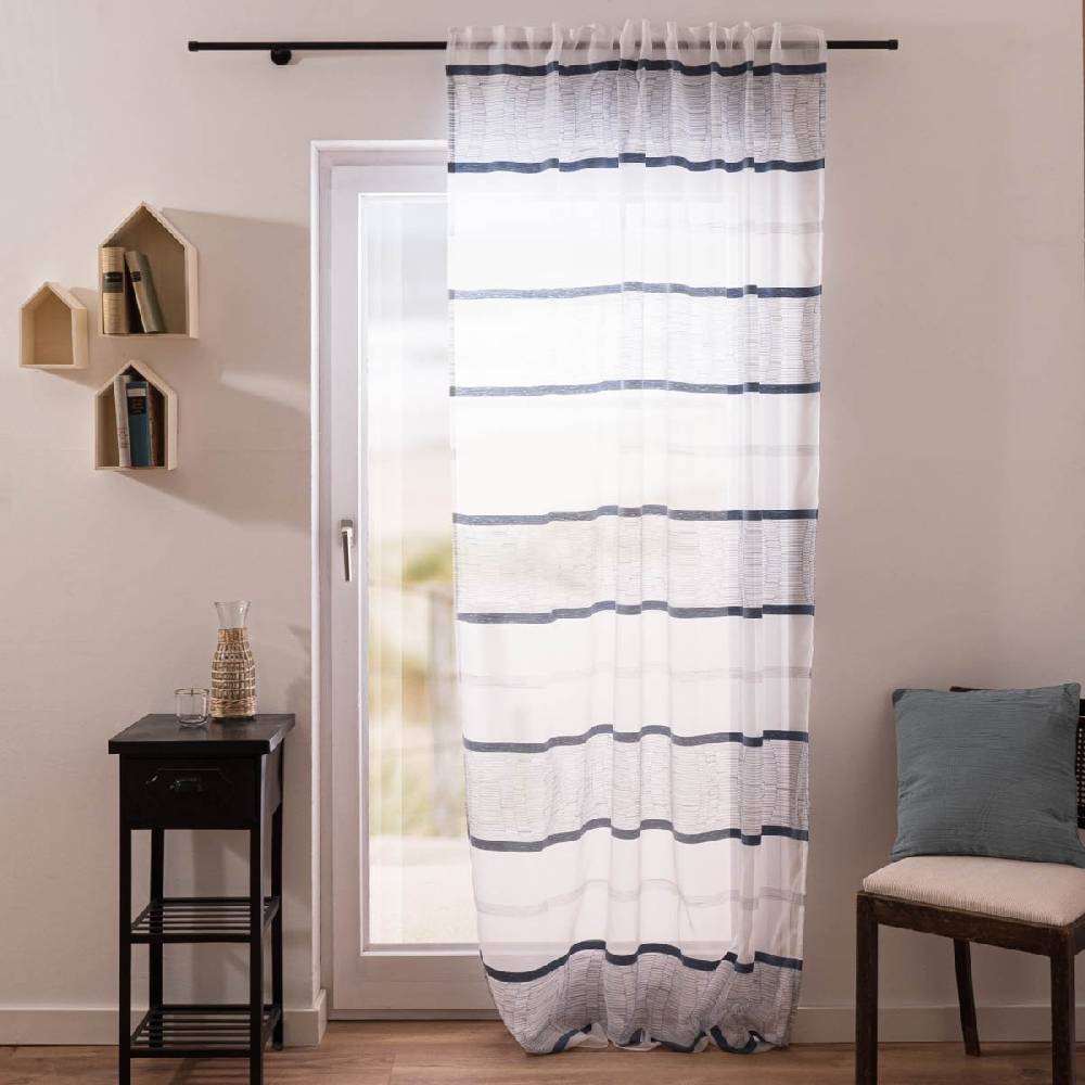 Schöner Leben Gardine Emiliana verdeckte Schlaufen Scherli Streifen weiß blau 144x245cm (BxH) Valentinstagsangebot