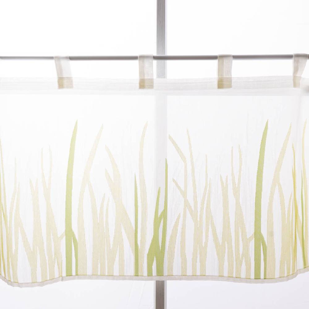 Schöner Leben Scheibengardine Breeze transparente Meterware mit Schlaufen Gräser wollweiß grün 46cm Höhe Heißer Verkauf