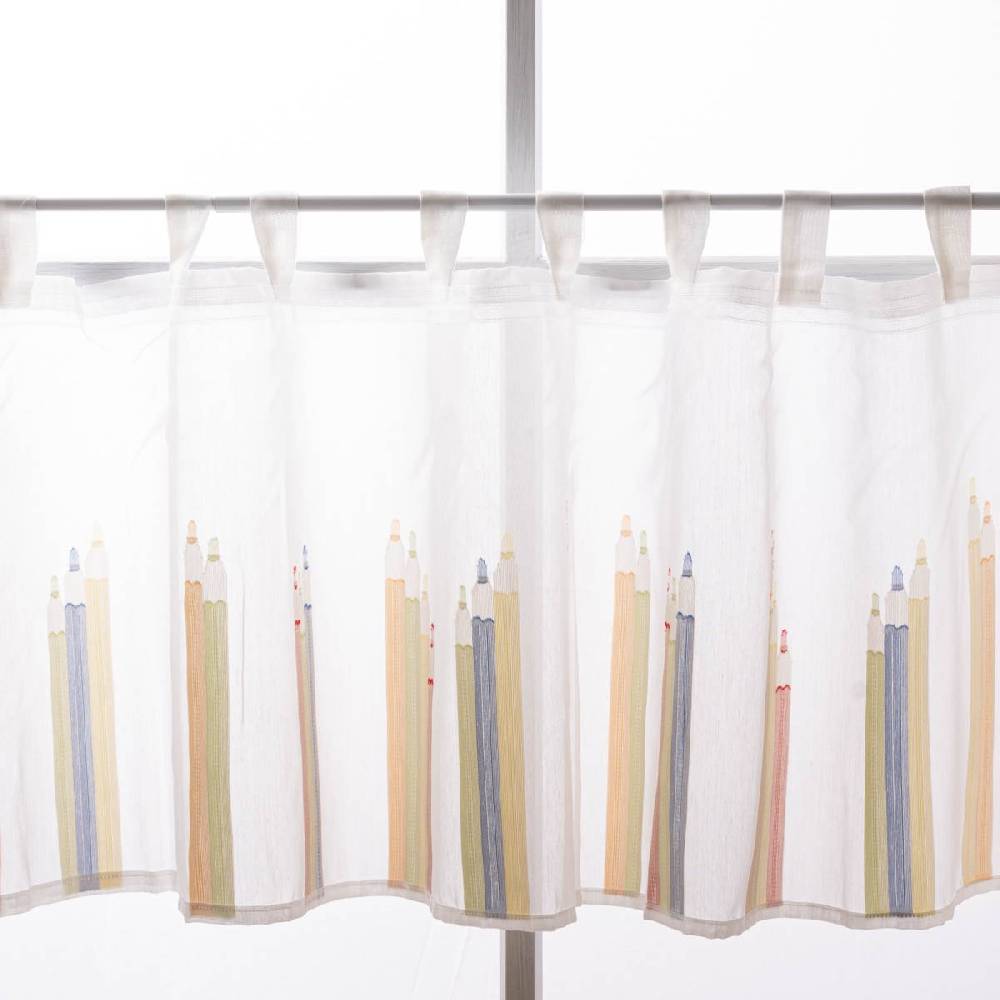 Schöner Leben Scheibengardine Kinderzimmer transparente Meterware mit Schlaufen Stifte wollweiß bunt 46cm Höhe Top Angebot