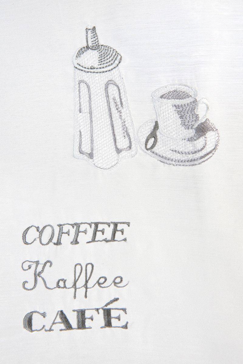 Schöner Leben Scheibengardine Espresso transparent Stickerei weiß grau 60cmx90cm (BxH) Online Outlet