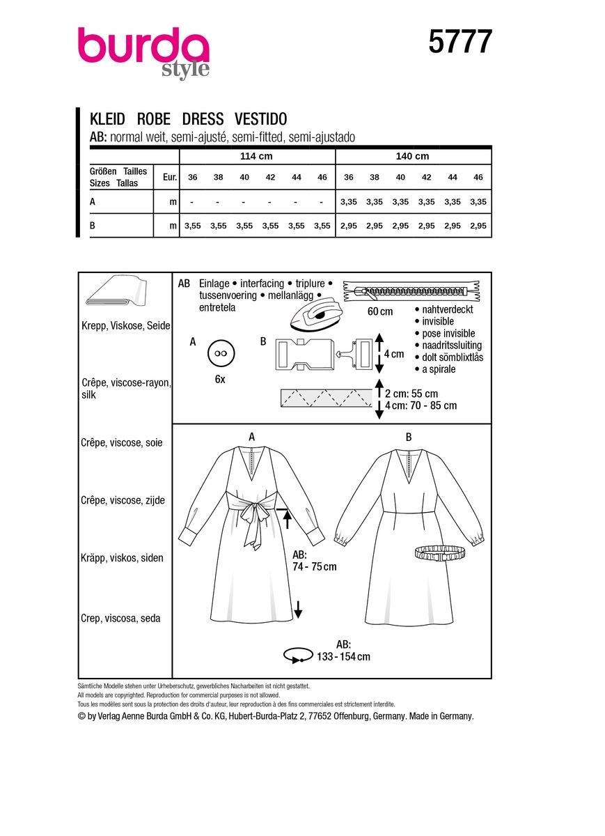 Schöner Leben Burda Schnittmuster 5777 Damen Kleid Neuheiten