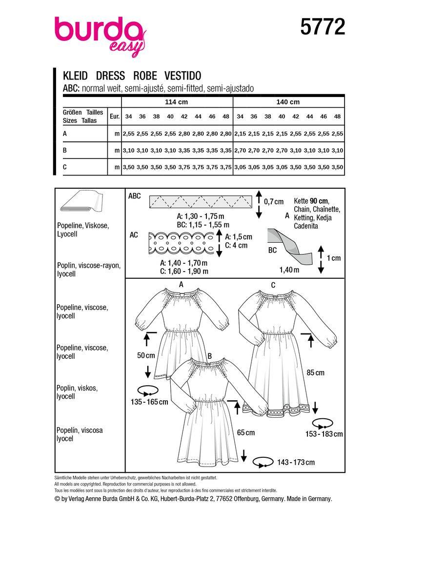 Schöner Leben Burda Schnittmuster 5772 Damen Kleid Kauf eins, bekomm eins gratis