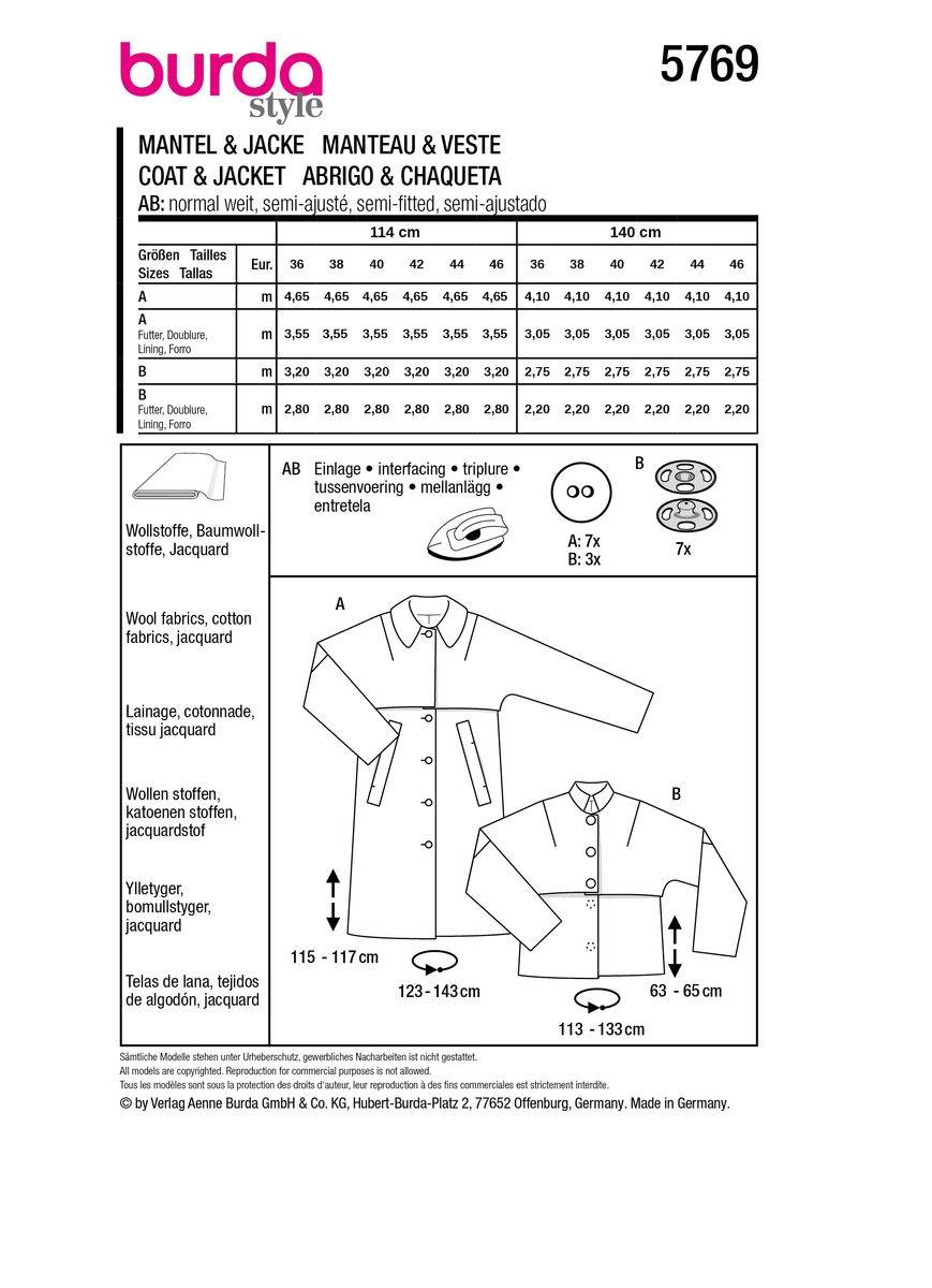 Schöner Leben Burda Schnittmuster 5769 Damen Mantel & Jacke Riesige Ersparnisse