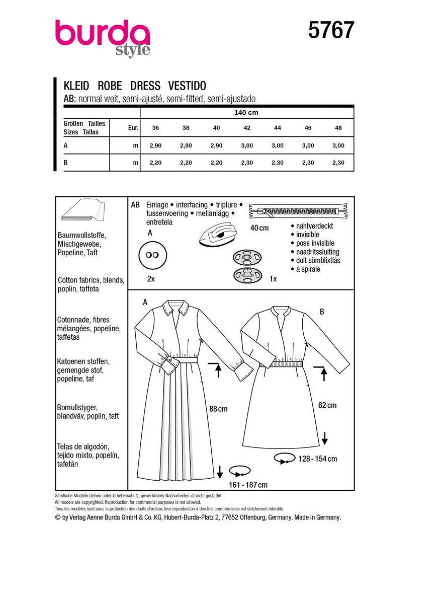 Schöner Leben Burda Schnittmuster 5767 Damen Kleid VIP-Rabatte