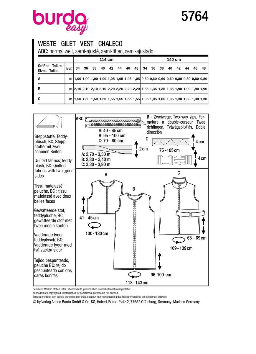 Schöner Leben Burda Schnittmuster 5764 Damen Weste Wochenangebot