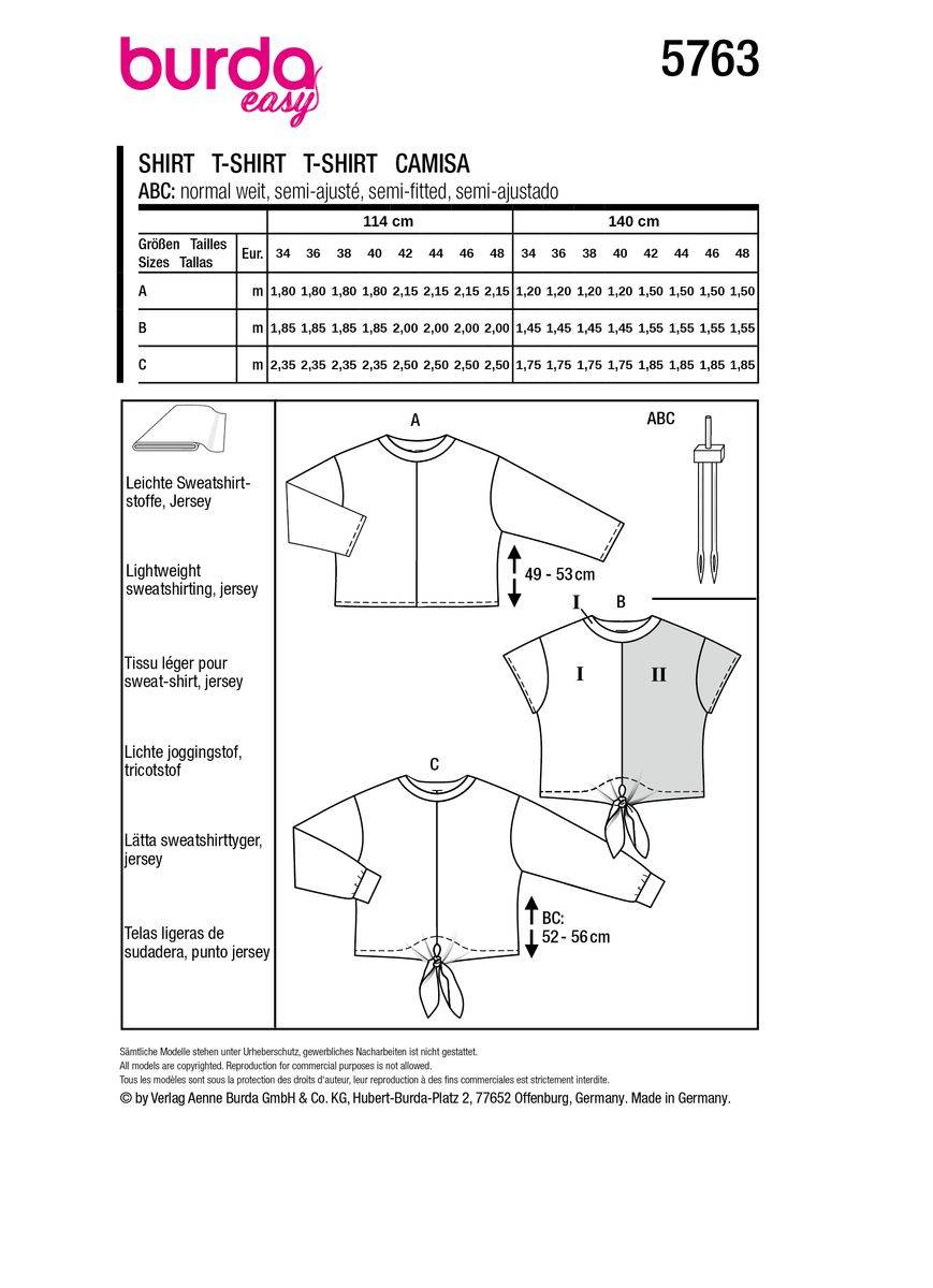 Schöner Leben Burda Schnittmuster 5763 Damen Shirt Kostenlose Rückgabe