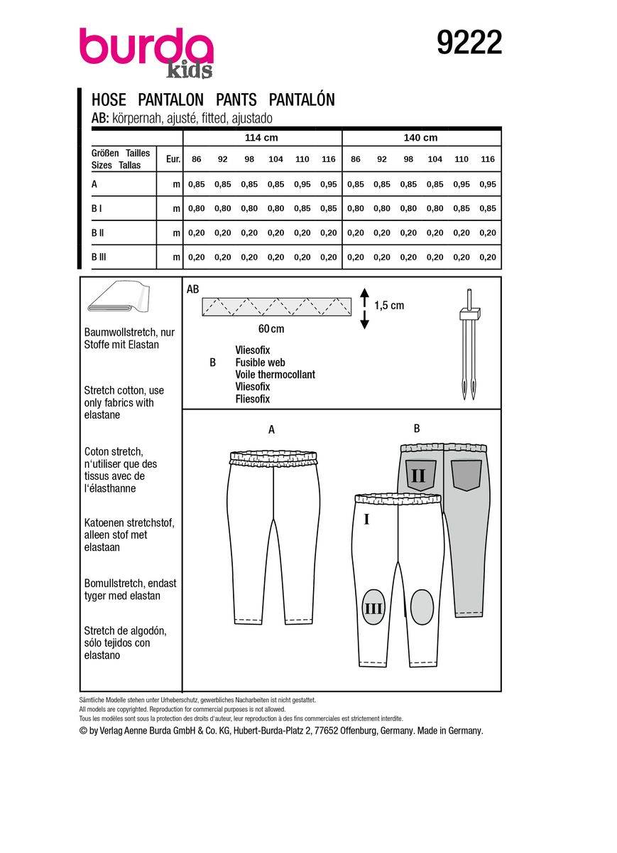 Schöner Leben Burda Schnittmuster 9222 Kinder Hose Letzter Tag
