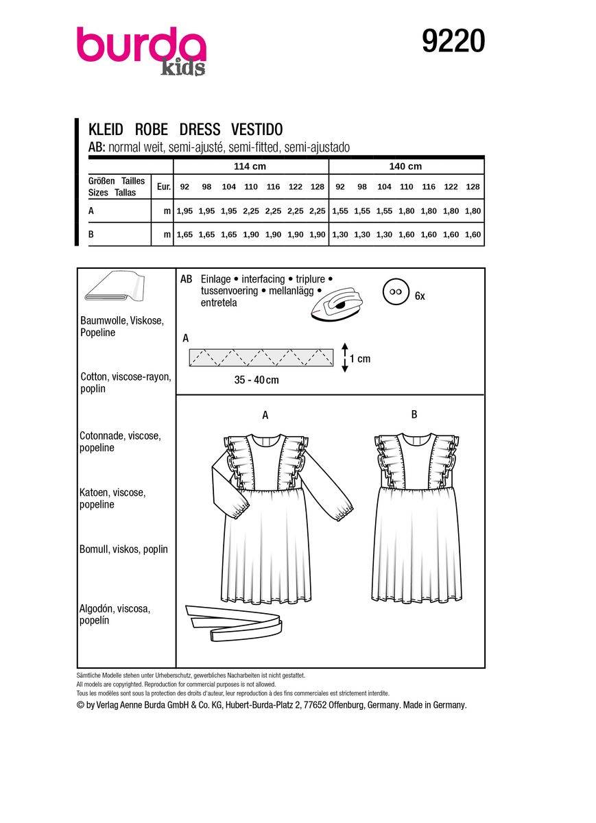 Schöner Leben Burda Schnittmuster 9220 Kinder Kleid Bis zu 50% Rabatt
