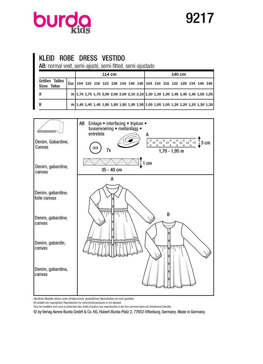 Schöner Leben Burda Schnittmuster 9217 Kinder Kleid Nur für heute