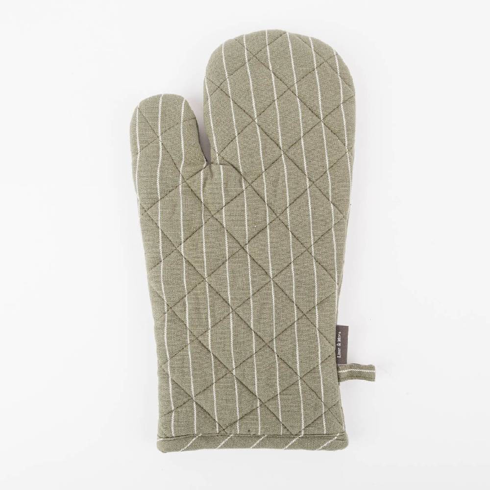 Schöner Leben Ofenhandschuh aus Baumwolle gestreift olivgrün weiß 18x33cm von Linen & More Rabatte dieses Monats
