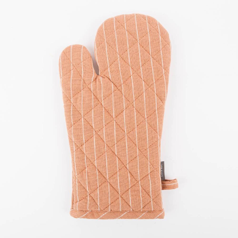 Schöner Leben Ofenhandschuh aus Baumwolle gestreift hellbraun weiß 18x33cm von Linen & More 2025