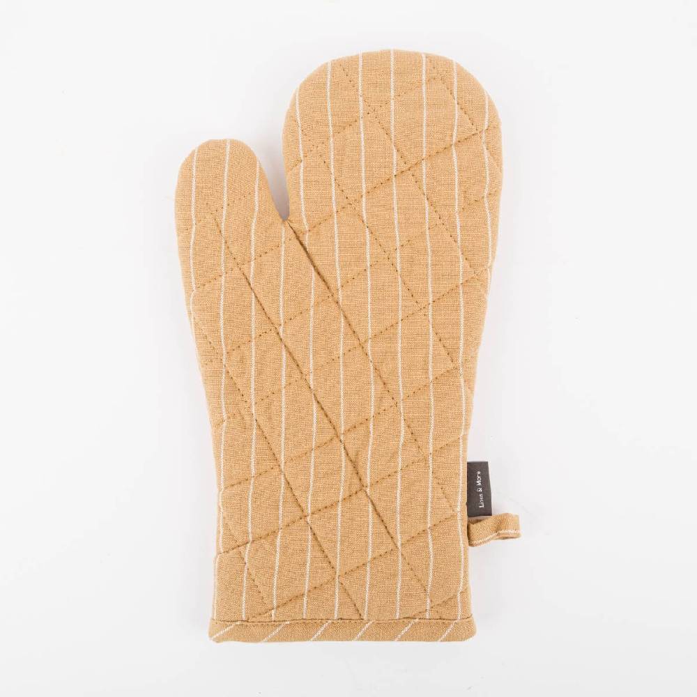 Schöner Leben Ofenhandschuh aus Baumwolle gestreift sandgelb weiß 18x33cm von Linen & More Online