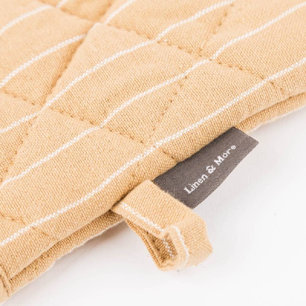 Schöner Leben Ofenhandschuh aus Baumwolle gestreift sandgelb weiß 18x33cm von Linen & More Online
