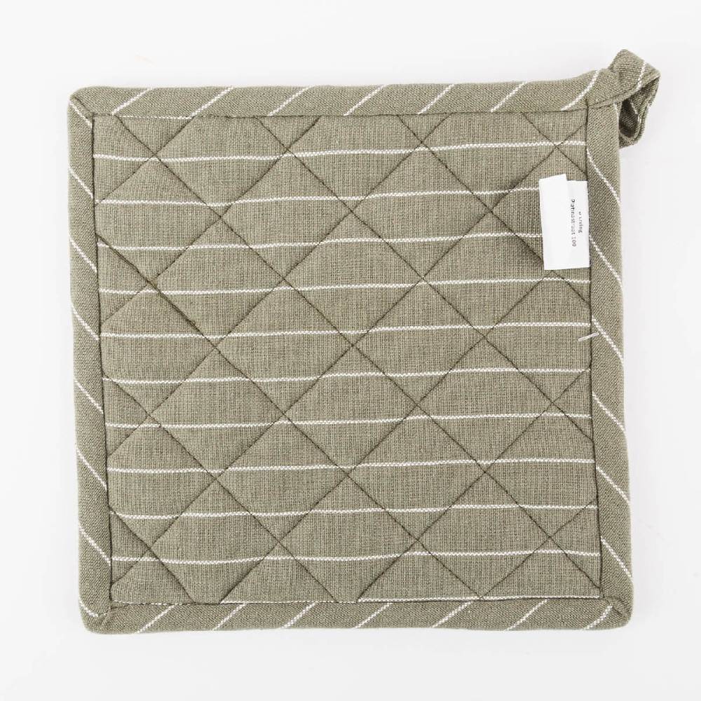 Schöner Leben Topflappen aus Baumwolle gestreift olivgrün weiß 20x20cm von Linen & More Outlet