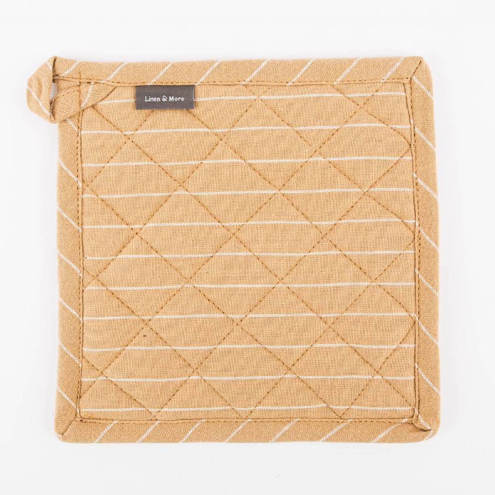 Schöner Leben Topflappen aus Baumwolle gestreift sandgelb weiß 20x20cm von Linen & More