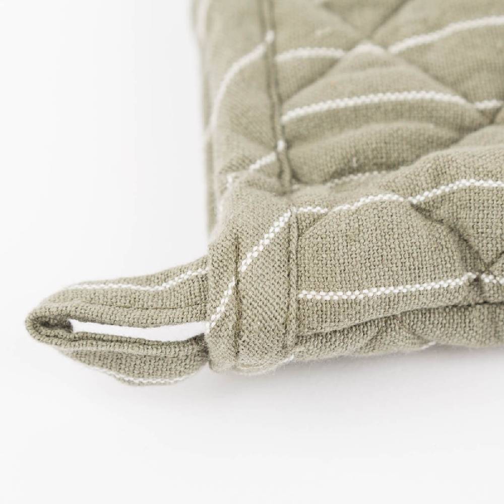 Schöner Leben 2er Set Ofenhandschuh aus Baumwolle gestreift olivgrün weiß 14x21cm von Linen & More Angebote