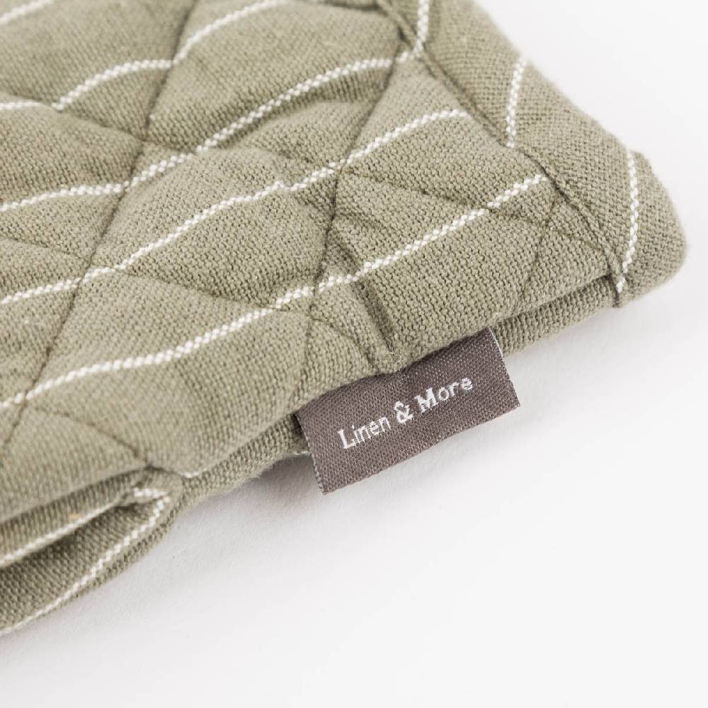 Schöner Leben 2er Set Ofenhandschuh aus Baumwolle gestreift olivgrün weiß 14x21cm von Linen & More Angebote