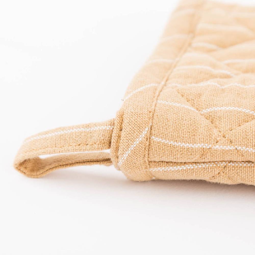 Schöner Leben 2er Set Ofenhandschuh aus Baumwolle gestreift sandgelb weiß 14x21cm von Linen & More im Angebot