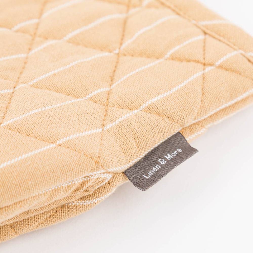 Schöner Leben 2er Set Ofenhandschuh aus Baumwolle gestreift sandgelb weiß 14x21cm von Linen & More im Angebot