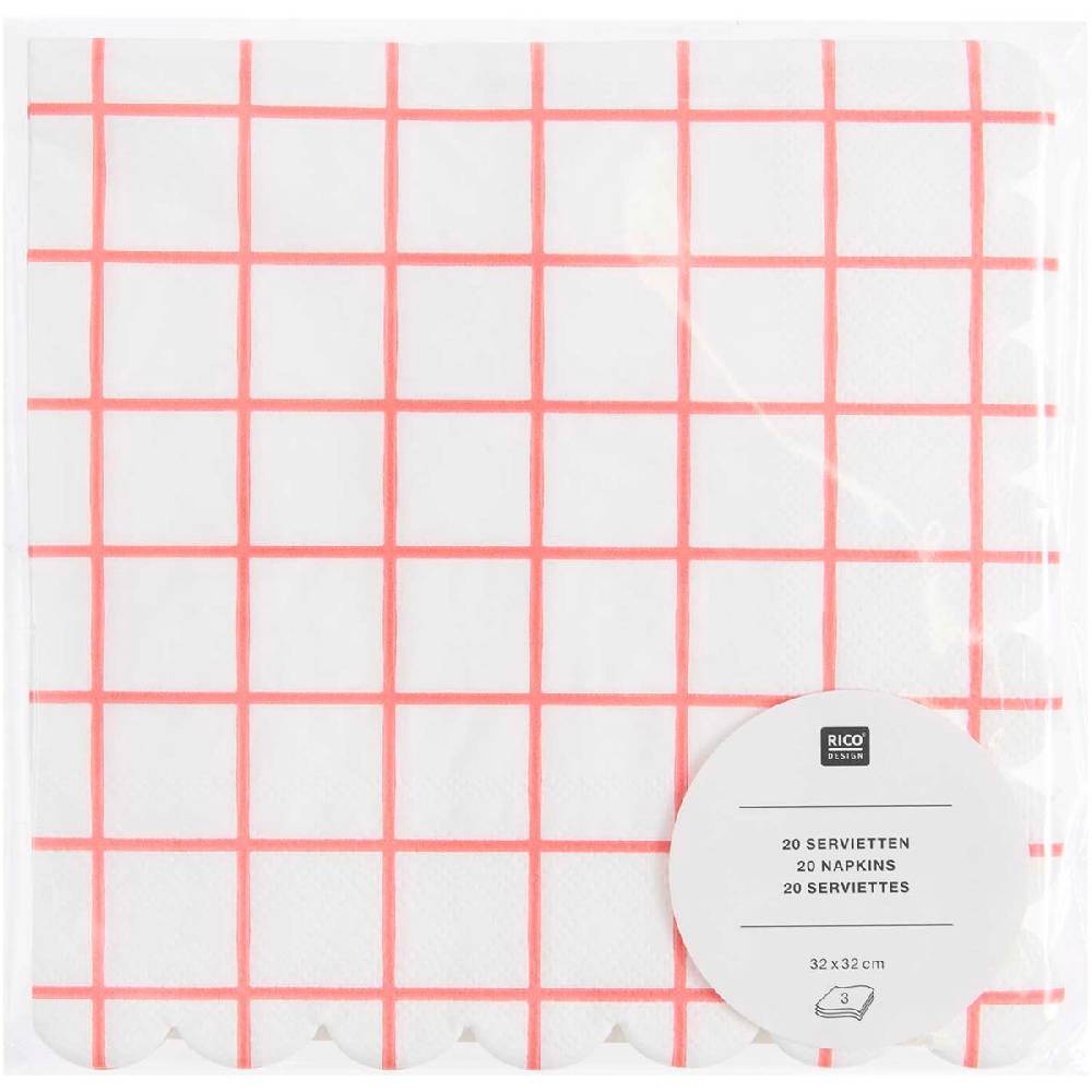 Schöner Leben Servietten Gitterkaro Neon Pink mit Wellenrand von Rico Design, 20 Stück Schlussverkauf