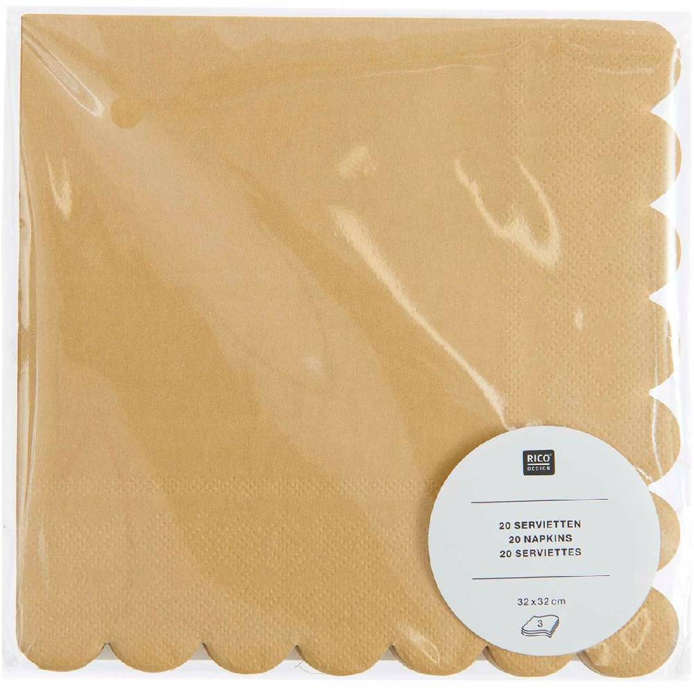 Schöner Leben Servietten Kraftpapier FSC mit Wellenrand natur von Rico Design, 20 Stück Günstiger Verkauf