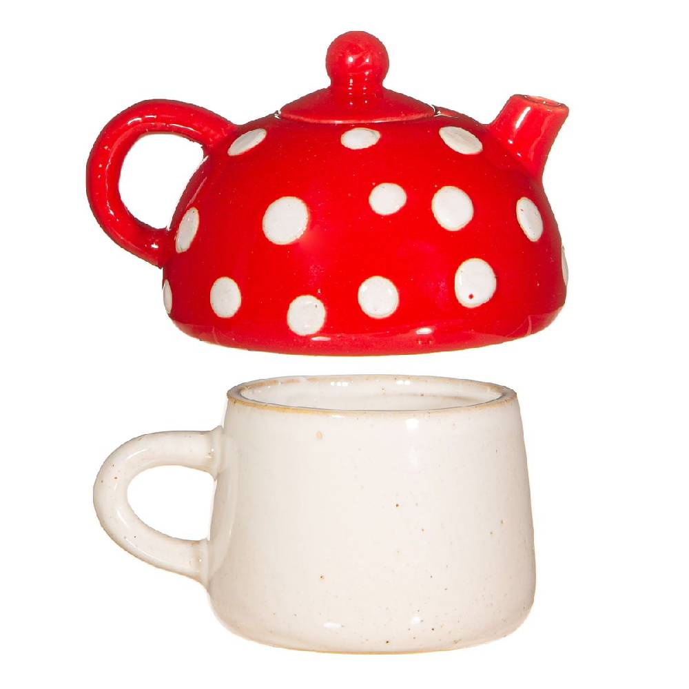 Schöner Leben Kanne und Tasse Tea for One Fliegenpilz Keramik von Sass & Belle 13,5x10,5cm Sonderangebot