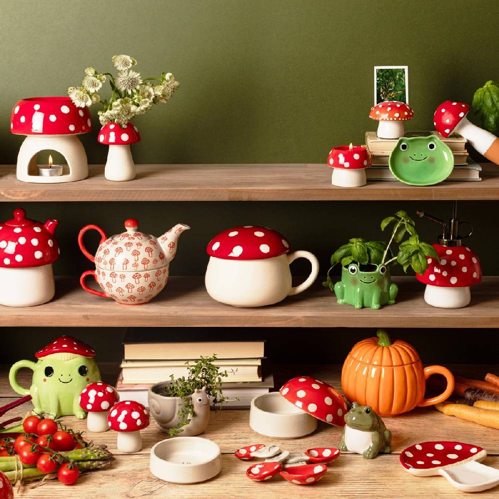 Schöner Leben Kanne und Tasse Tea for One Fliegenpilz Keramik von Sass & Belle 13,5x10,5cm Sonderangebot