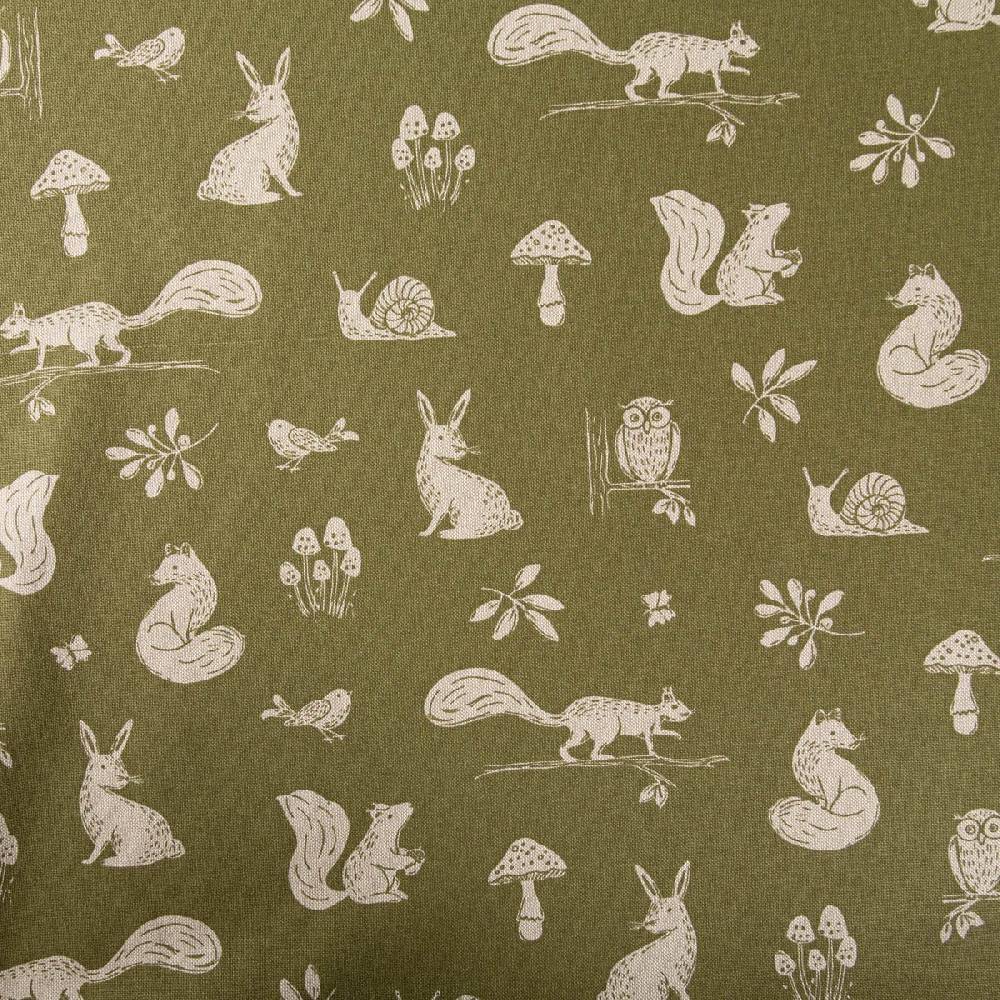 Schöner Leben Dekostoff Halbpanama Forest Animal Scene Waldtiere grün beige 1,4m Breite Jubiläumsangebot