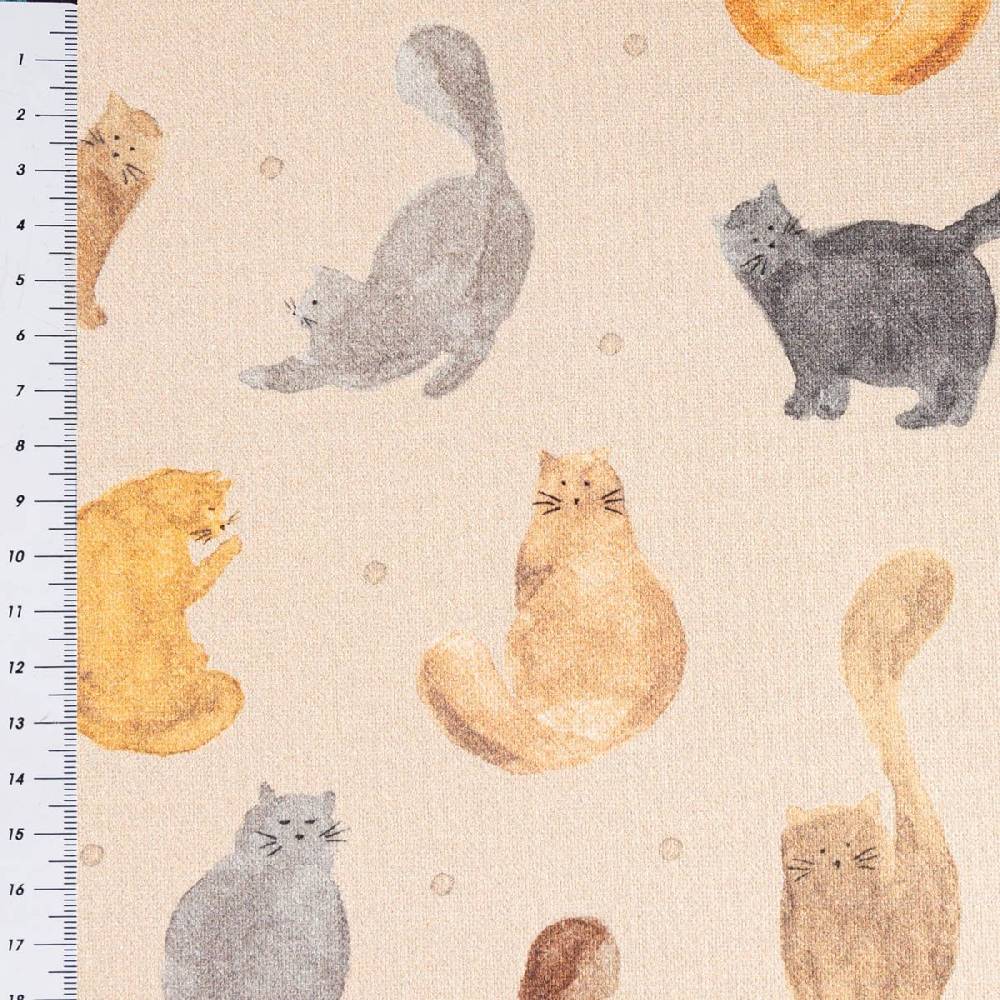 Schöner Leben Dekostoff Baumwollstoff Halbpanama Digitaldruck Cat Furry Friend Katzen natur 1,40m Breite Lagerräumung