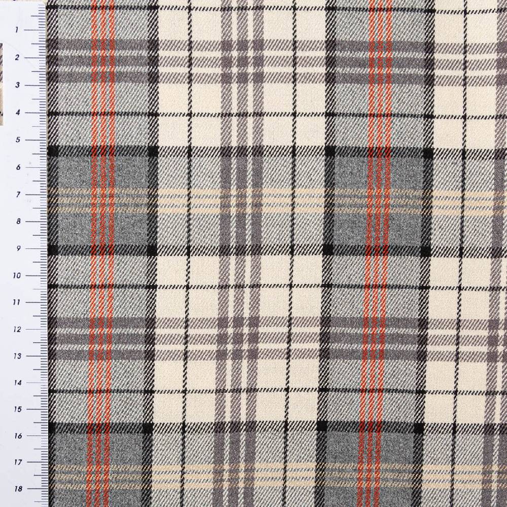 Schöner Leben Viskose Stoff Tartan Muster Schottenkaro kariert beige grau rot 1,4m Breite Zeitlich begrenztes Angebot
