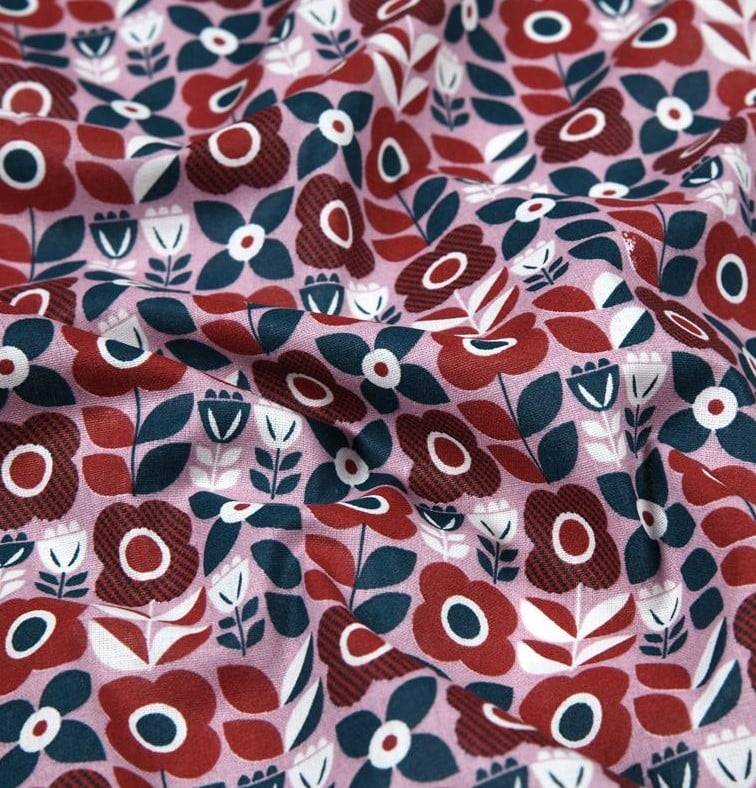 Schöner Leben Baumwollstoff Retro Blumen rot rosa 1,40m Breite Bestseller