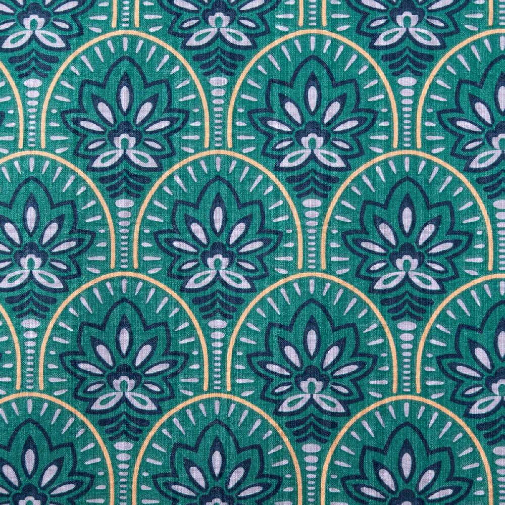 Schöner Leben Tischdeckenstoff abwaschbar Baumwollstoff beschichtet ABSTRACT Art Deco Blumen Bogen petrol blau 1,45m Breite Räumungsverkauf
