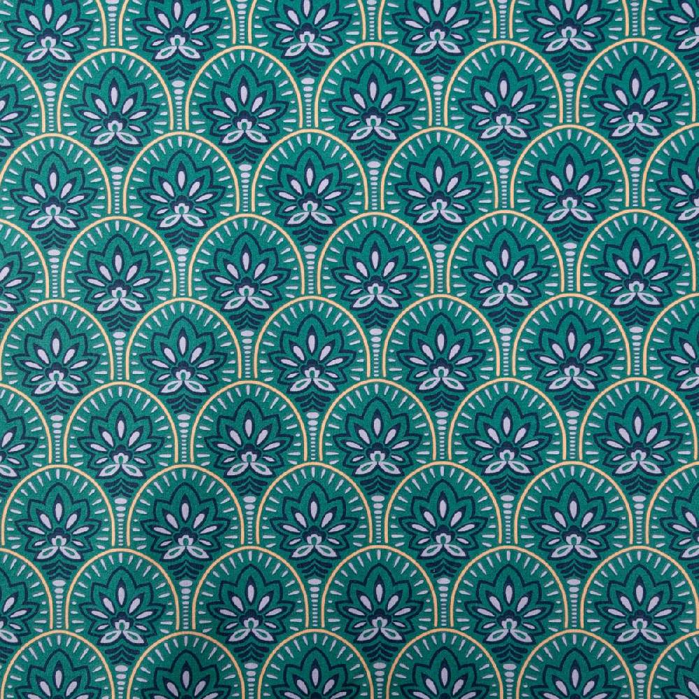 Schöner Leben Tischdeckenstoff abwaschbar Baumwollstoff beschichtet ABSTRACT Art Deco Blumen Bogen petrol blau 1,45m Breite Räumungsverkauf