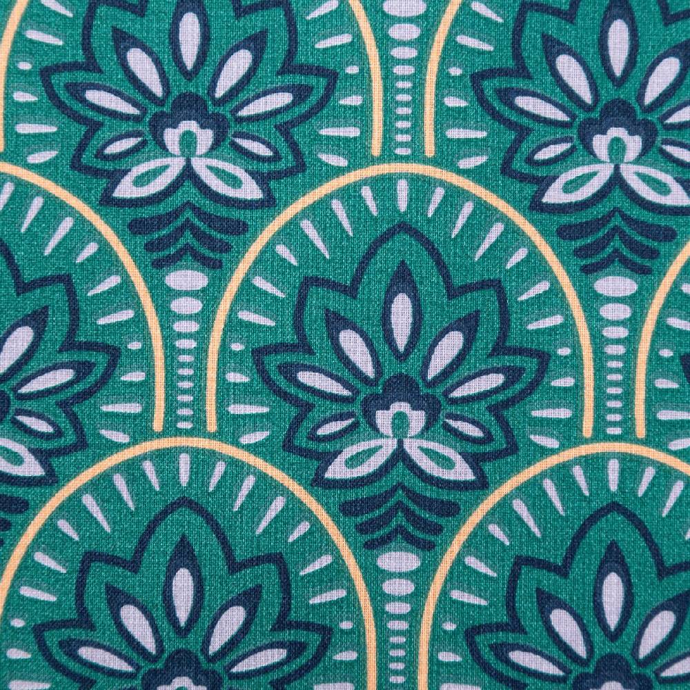 Schöner Leben Tischdeckenstoff abwaschbar Baumwollstoff beschichtet ABSTRACT Art Deco Blumen Bogen petrol blau 1,45m Breite Räumungsverkauf