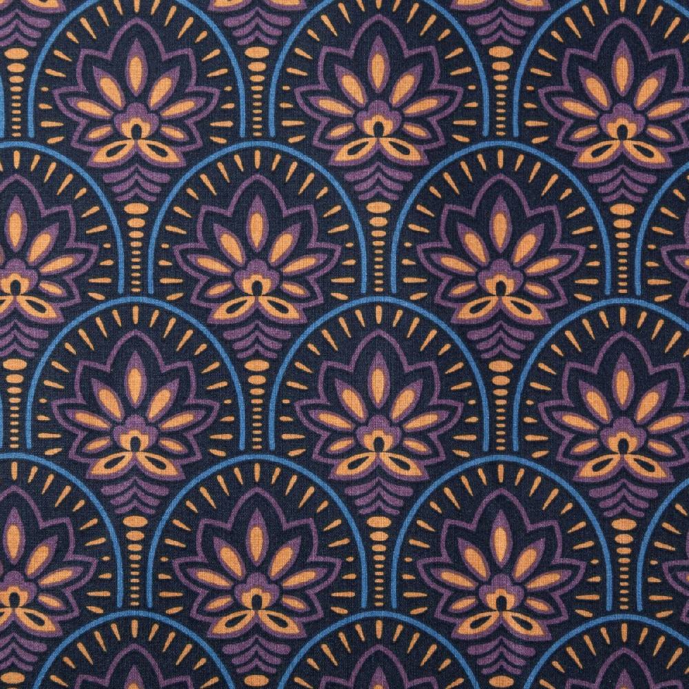 Schöner Leben Tischdeckenstoff abwaschbar Baumwollstoff beschichtet ABSTRACT Art Deco Blumen Bogen dunkel blau violett 1,45m Breite Kauf eins, bekomm eins gratis