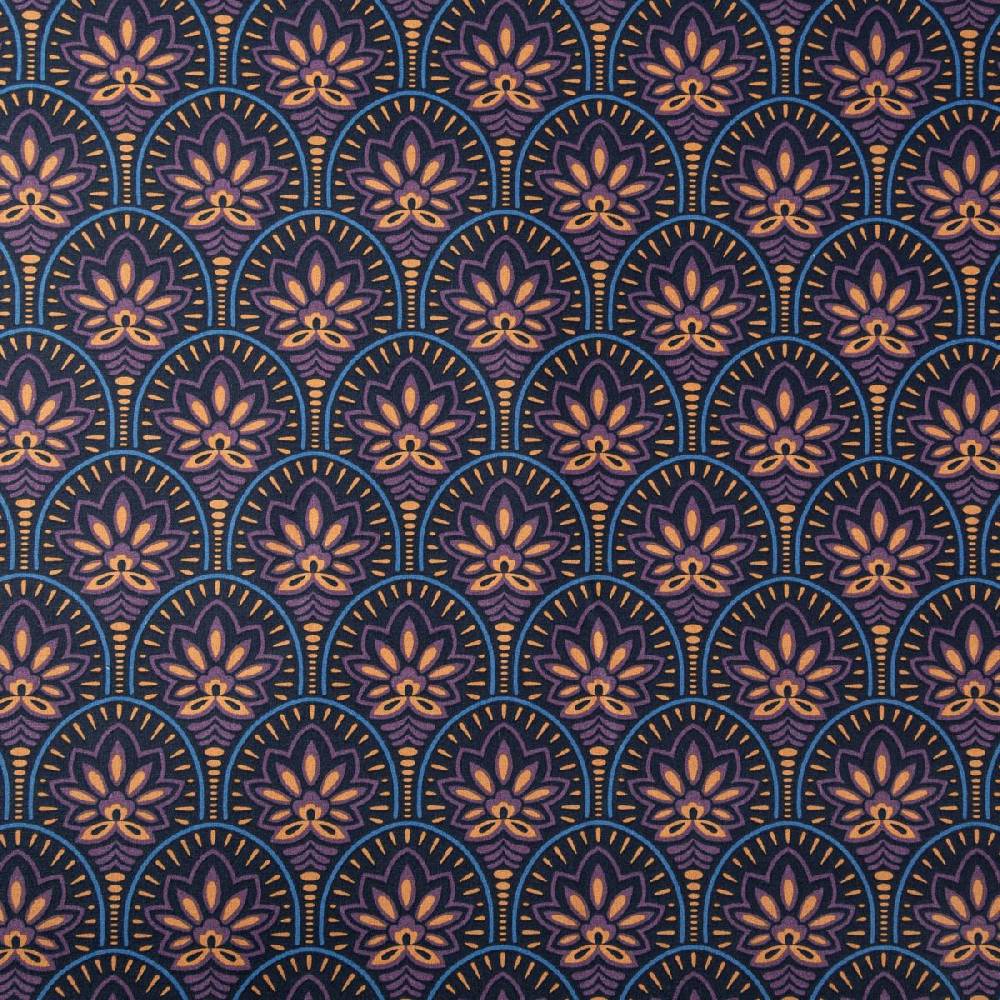 Schöner Leben Tischdeckenstoff abwaschbar Baumwollstoff beschichtet ABSTRACT Art Deco Blumen Bogen dunkel blau violett 1,45m Breite Kauf eins, bekomm eins gratis