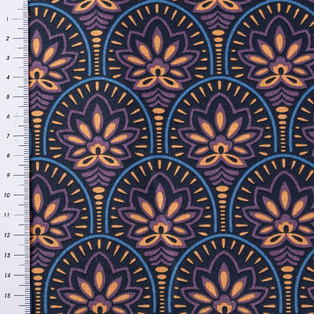 Schöner Leben Tischdeckenstoff abwaschbar Baumwollstoff beschichtet ABSTRACT Art Deco Blumen Bogen dunkel blau violett 1,45m Breite Kauf eins, bekomm eins gratis